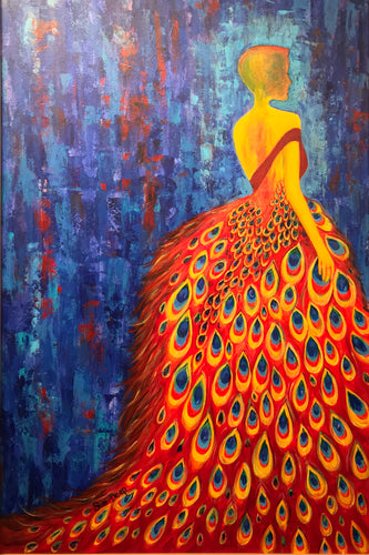 Peacock Lady - Red & Blue