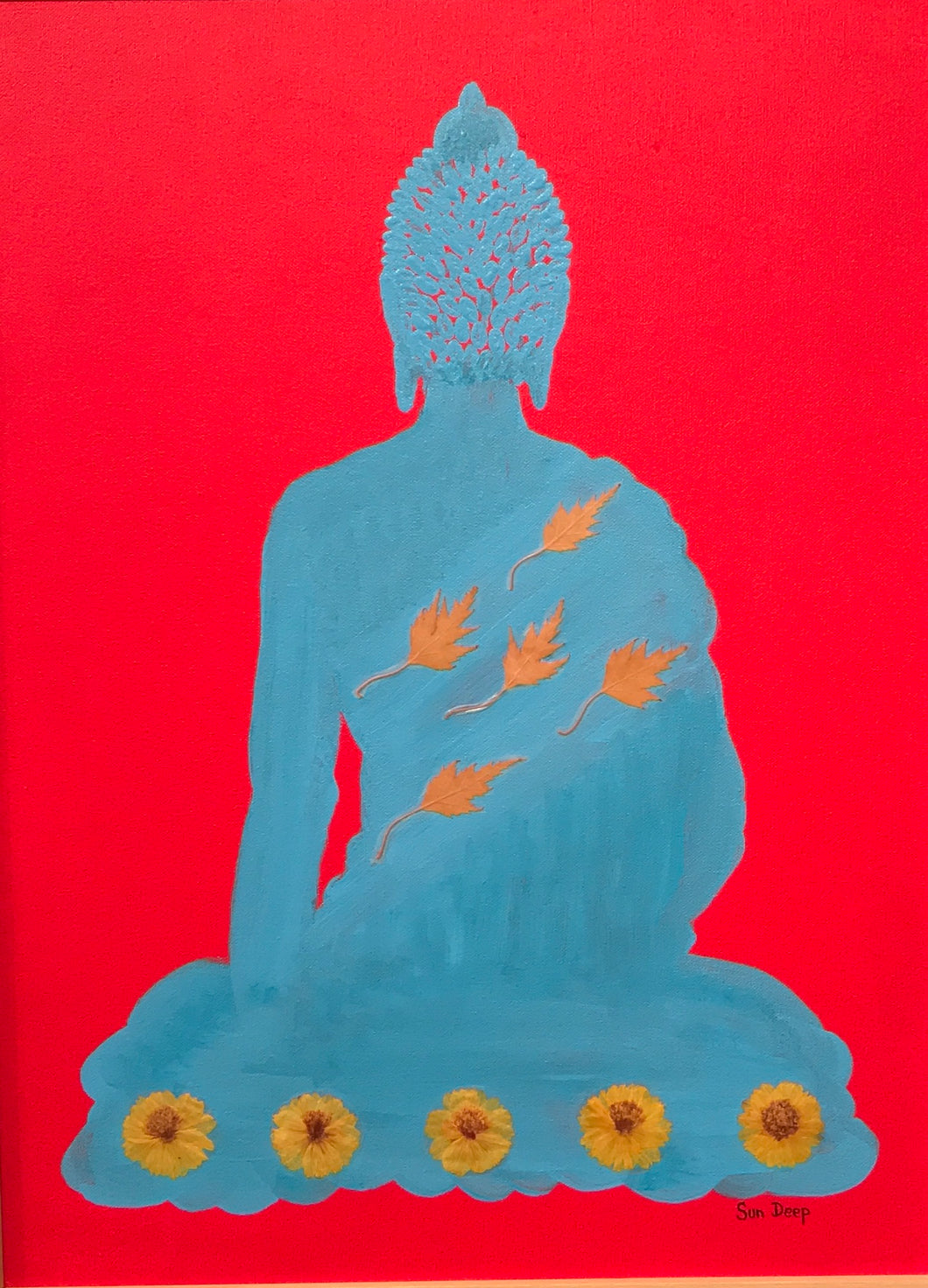 Turquoise Buddha On Red - Shawl