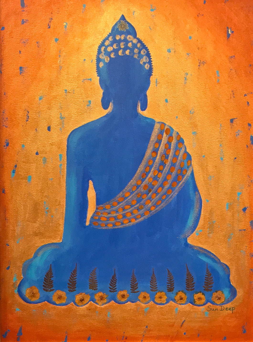 Blue Buddha On Golden with Blue Specs