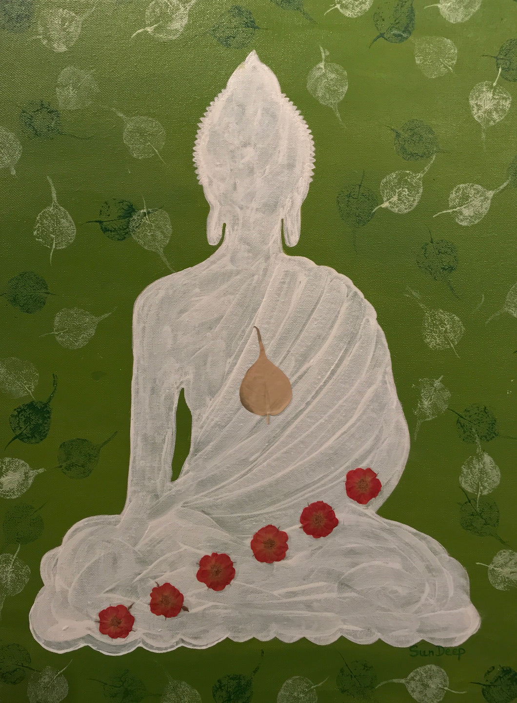 White Buddha On Green Leaves 1
