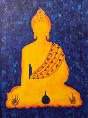 Golden Buddha On Blue Background